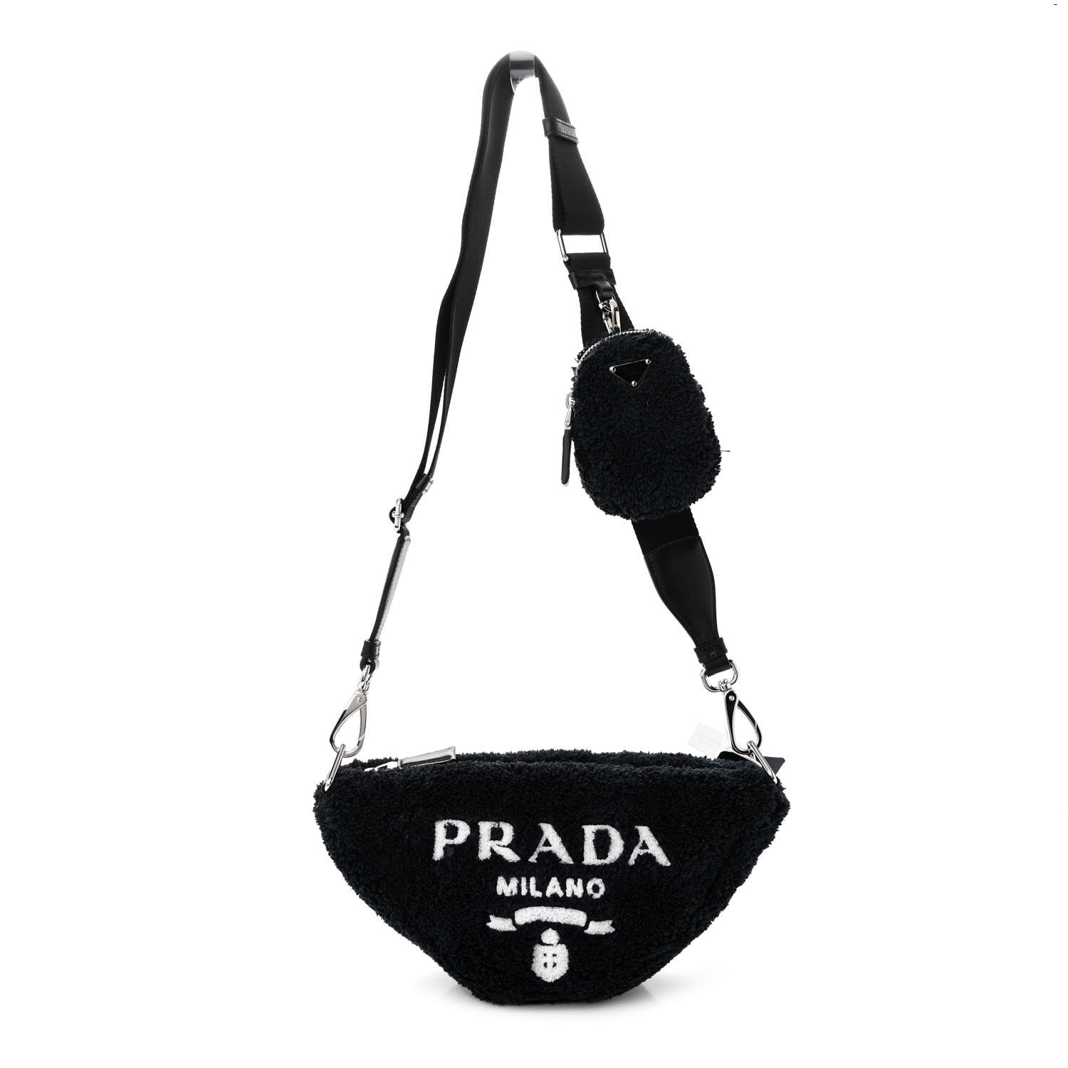 Prada Terry Cloth Triangle Shoulder Bag Black White 1 of 9