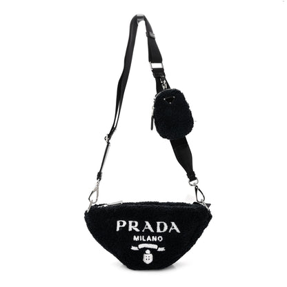 Prada Terry Cloth Triangle Shoulder Bag Black White 1 of 9