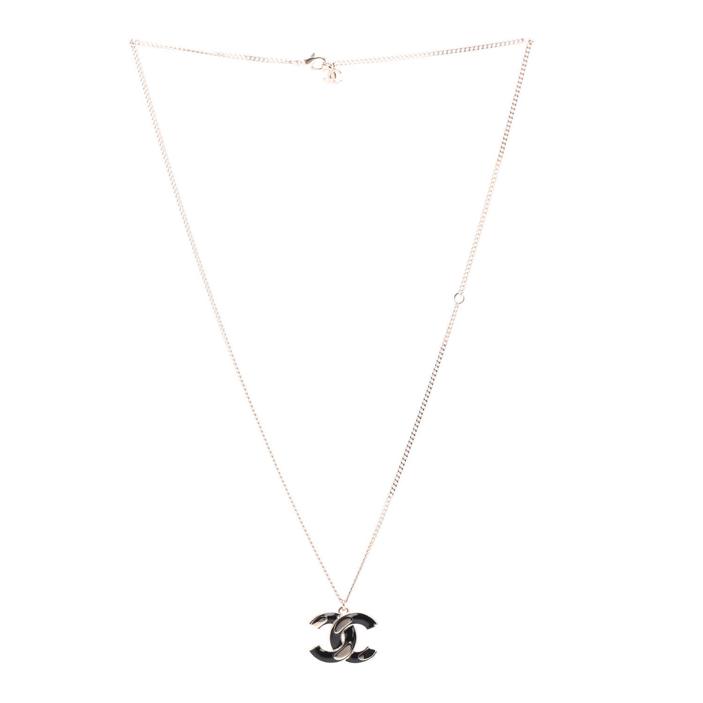 Enamel CC Pendant Necklace Black Light Gold