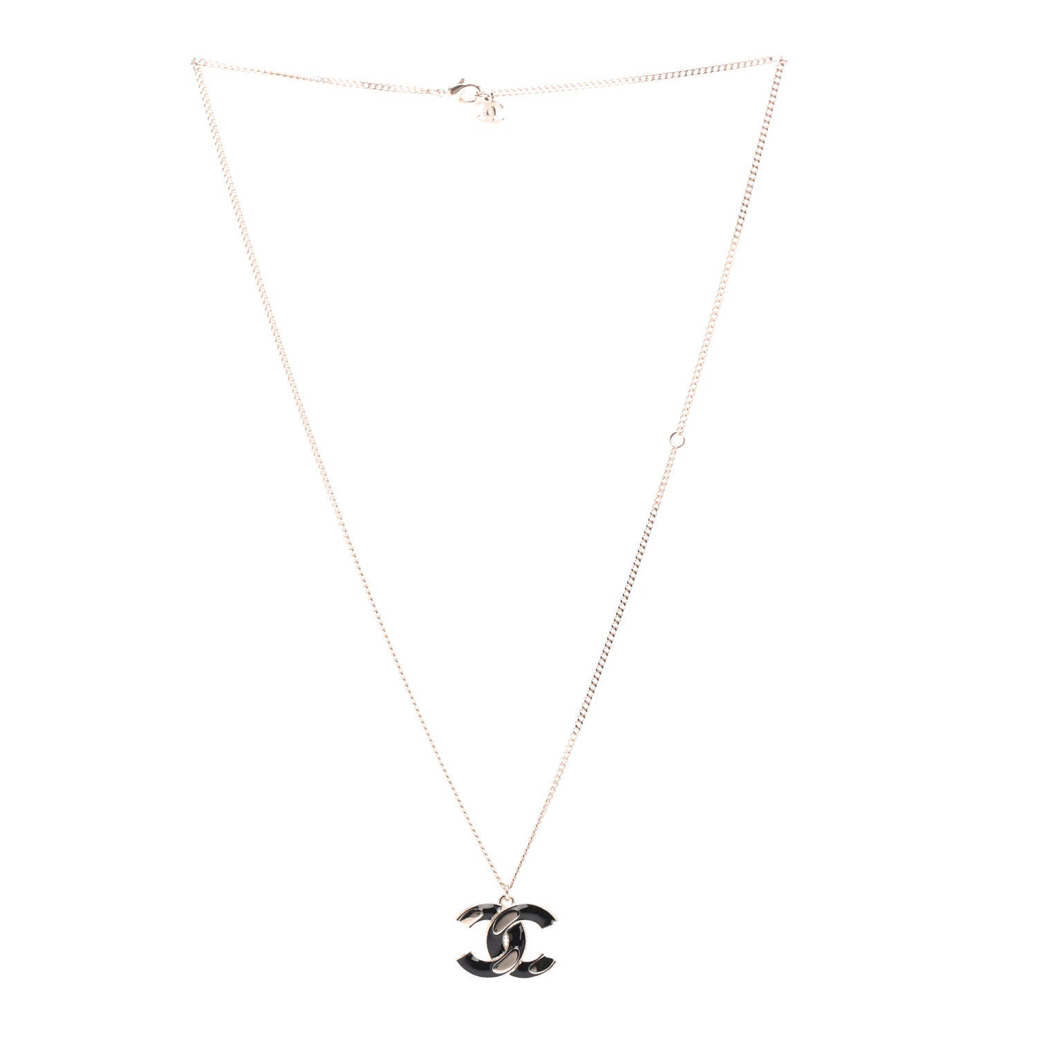 Chanel Enamel CC Pendant Necklace Black Light Gold 3 of 4