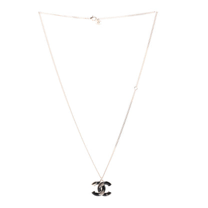 Chanel Enamel CC Pendant Necklace Black Light Gold 3 of 4