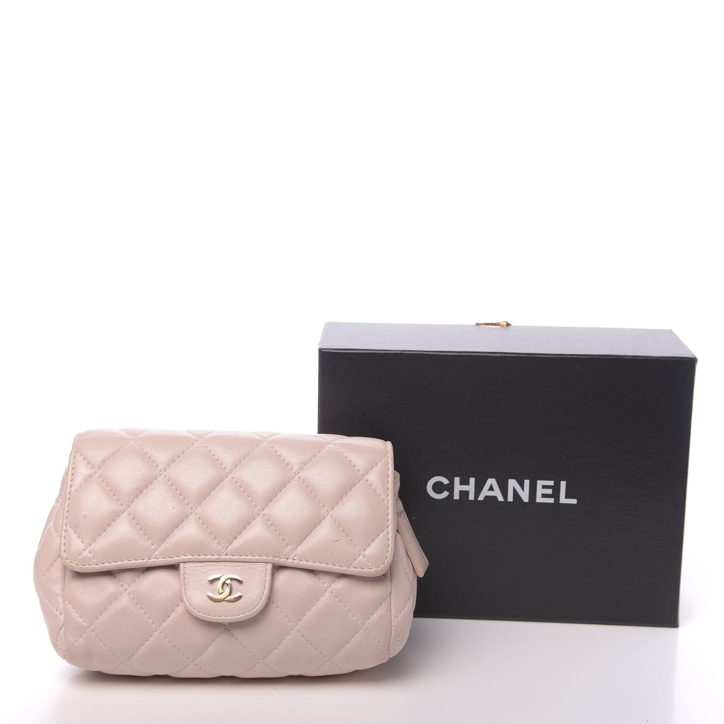 Lambskin Quilted Flap Cosmetic Case Light Pink