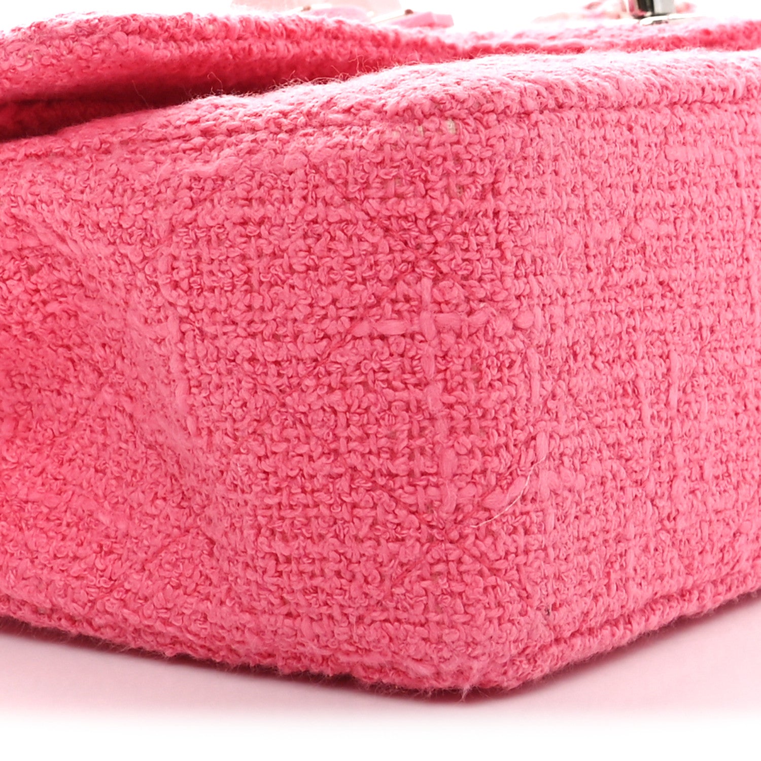 Chanel Tweed Crystal Bead Flower Embellished Quilted Medium Double Flap Pink 9 of 10