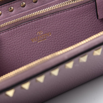 Valentino Garavani Pebbled Calfskin Rockstud Zip Around Wallet Dark Mauve 6 of 7