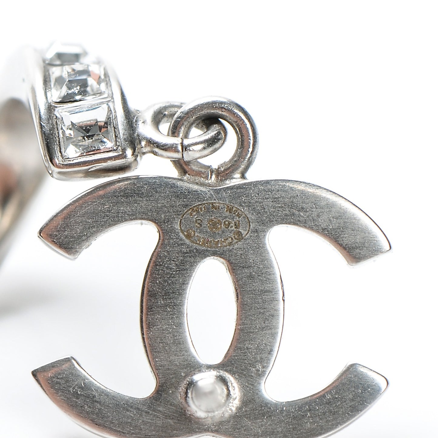 Pearl Crystal CC Drop Earrings Silver