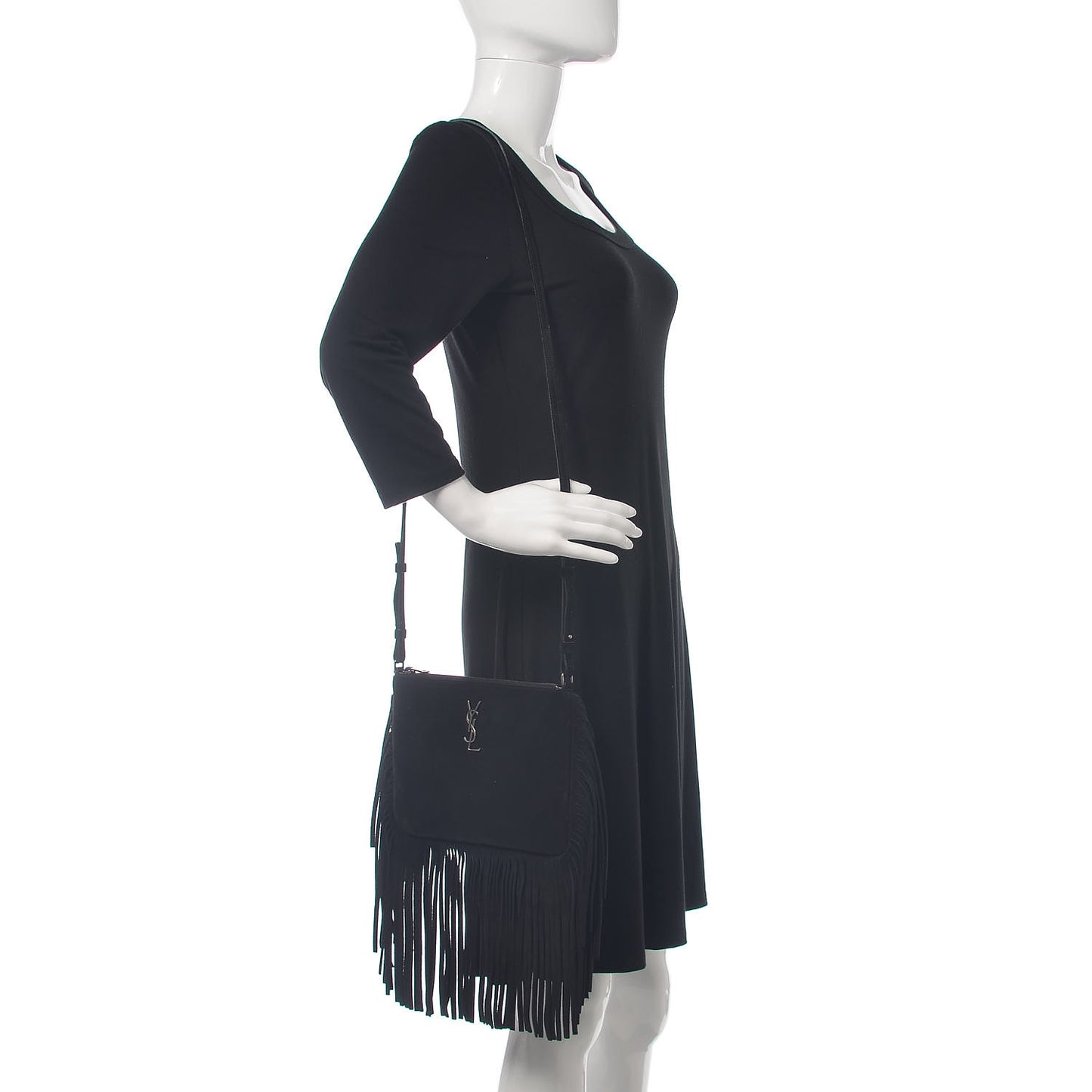 Suede Calfskin Small Fringe Crossbody Bag Black