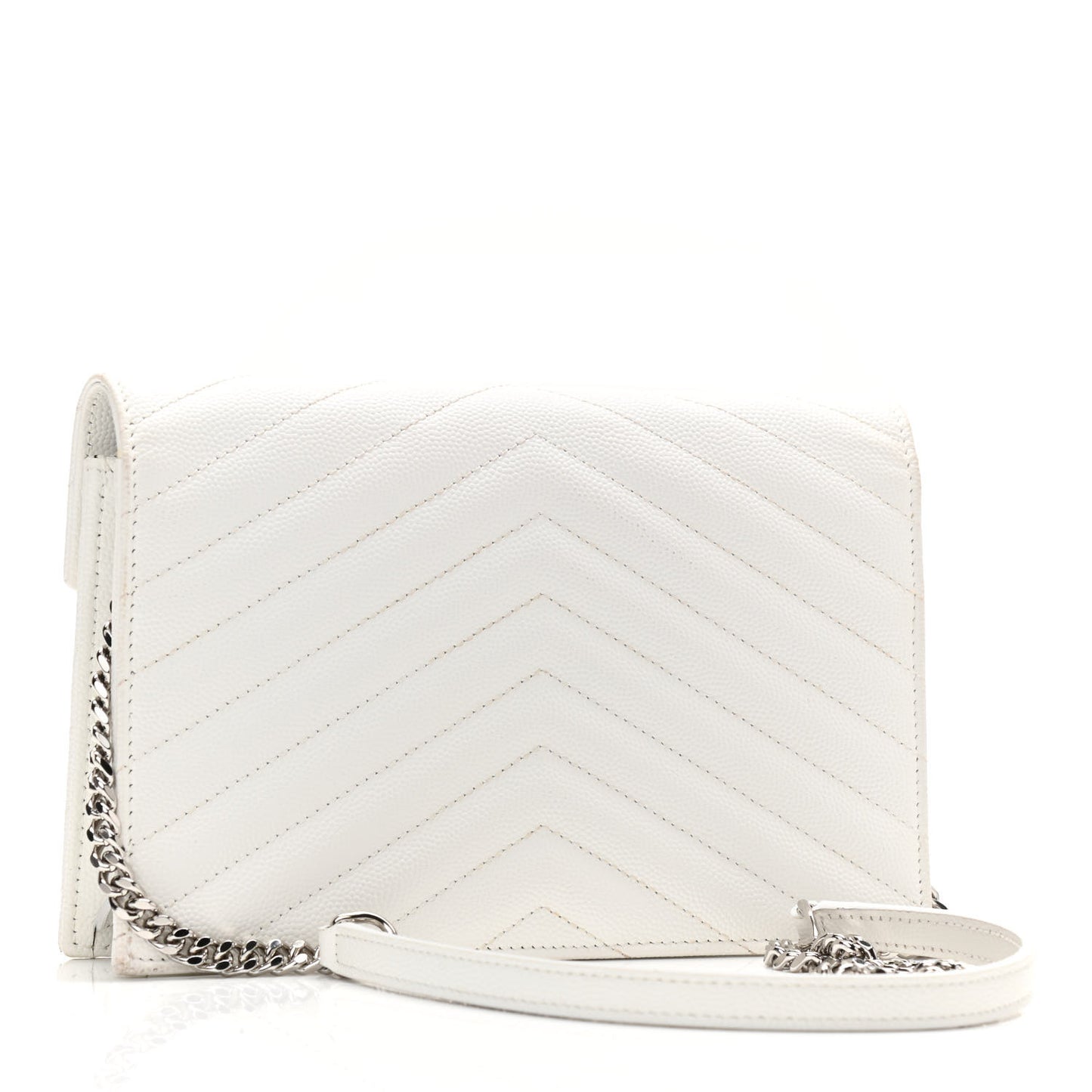 Grain De Poudre Matelasse Chevron Monogram Envelope Chain Wallet Optical White