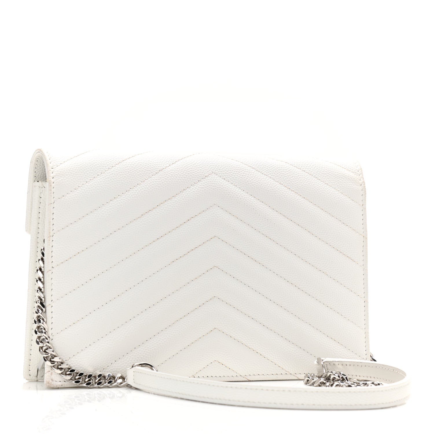 Saint Laurent Grain De Poudre Matelasse Chevron Monogram Envelope Chain Wallet Optical White 3 of 9