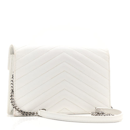 Saint Laurent Grain De Poudre Matelasse Chevron Monogram Envelope Chain Wallet Optical White 3 of 9