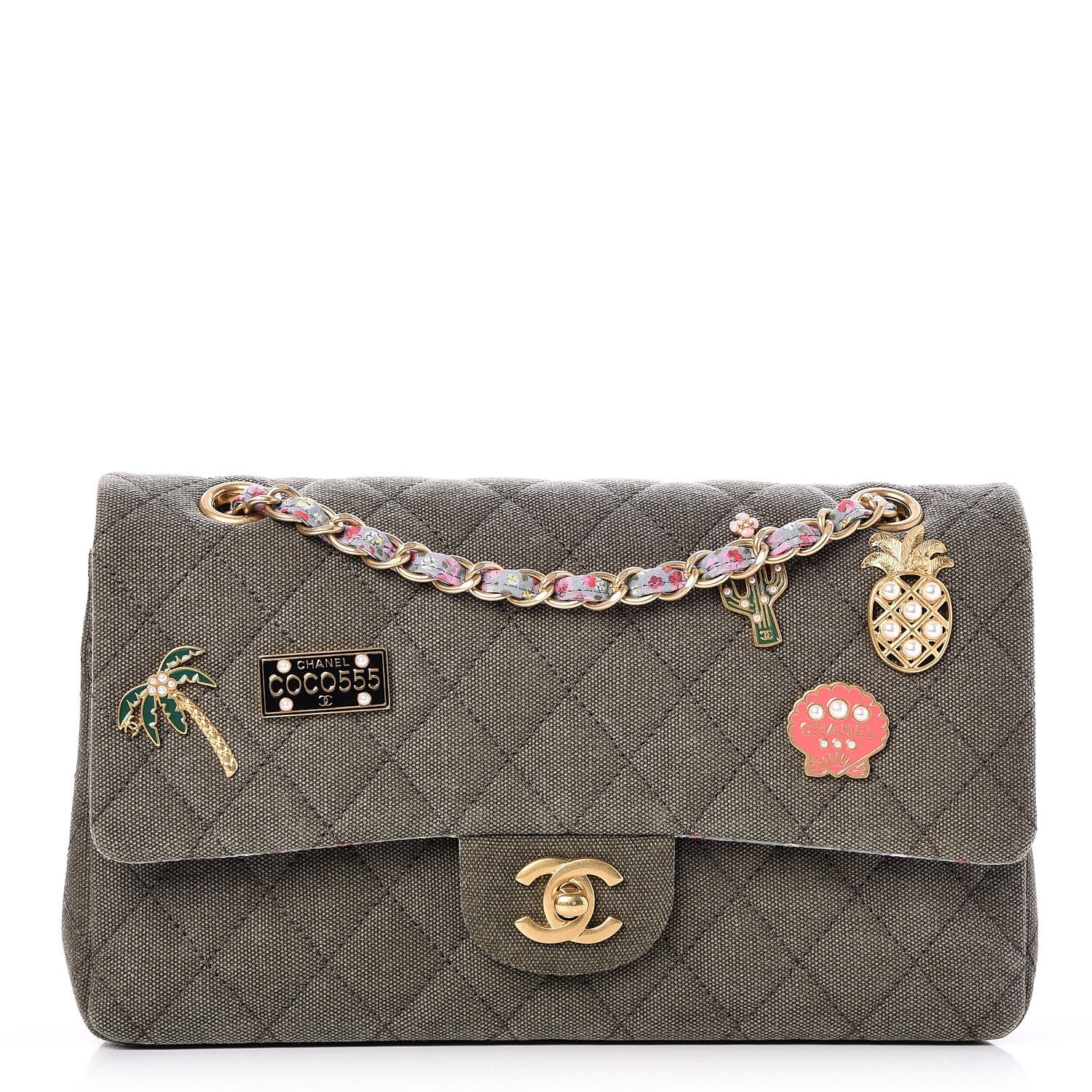Chanel Toile Quilted Medium Cuba Double Flap Khaki 1 of 8