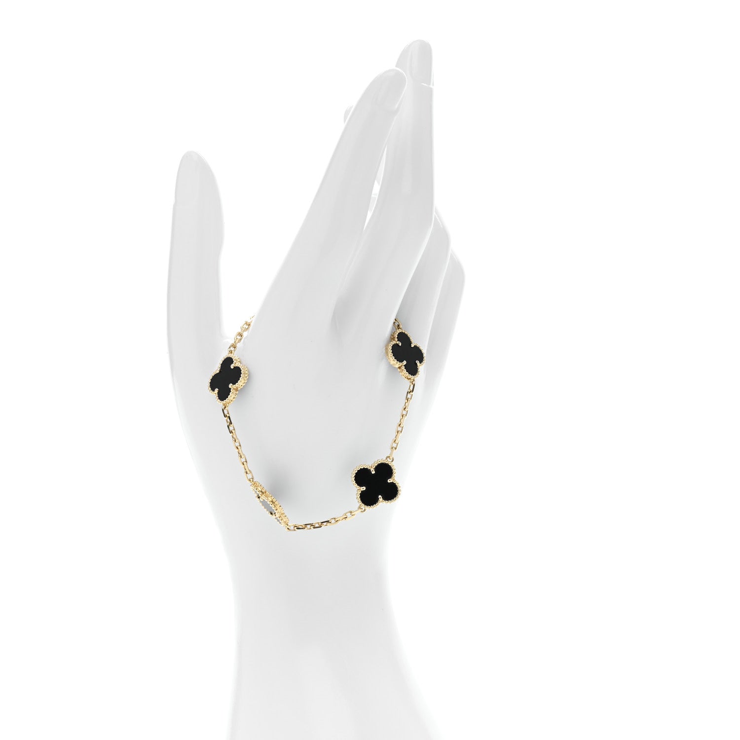 Van Cleef & Arpels 18K Yellow Gold Black Onyx 5 Motifs Vintage Alhambra Bracelet 2 of 5