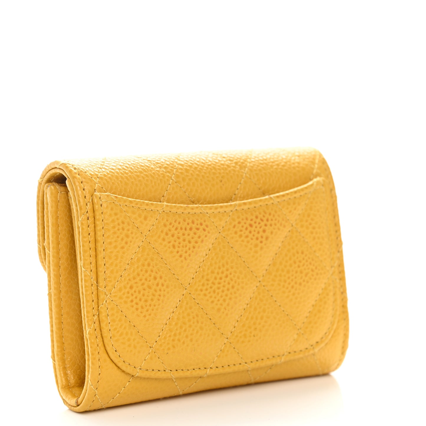 Caviar Quilted Flap Card Holder Wallet Yellow