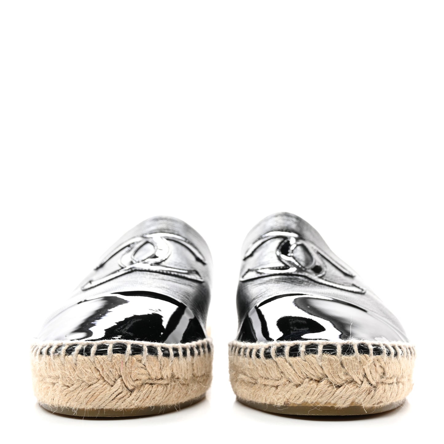 Iridescent Goatskin Patent CC Espadrille Mules 39 Black