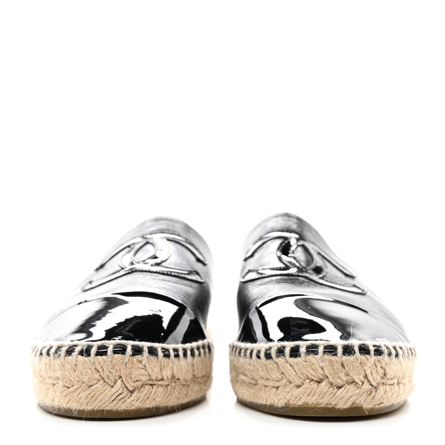 Chanel Iridescent Goatskin Patent CC Espadrille Mules 39 Black 2 of 9
