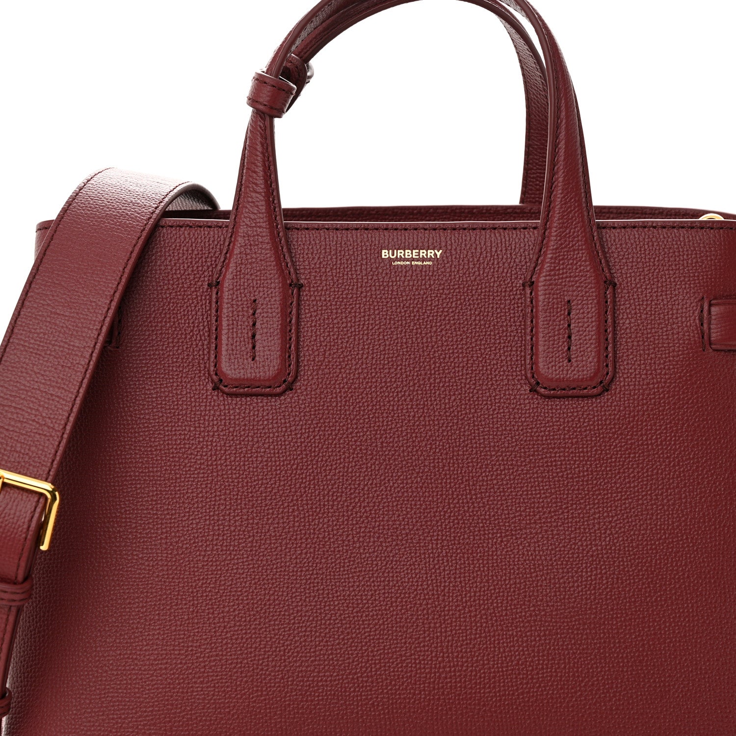 Burberry Grainy Calfskin House Check Medium Banner Tote Mahogany Red 7 of 9