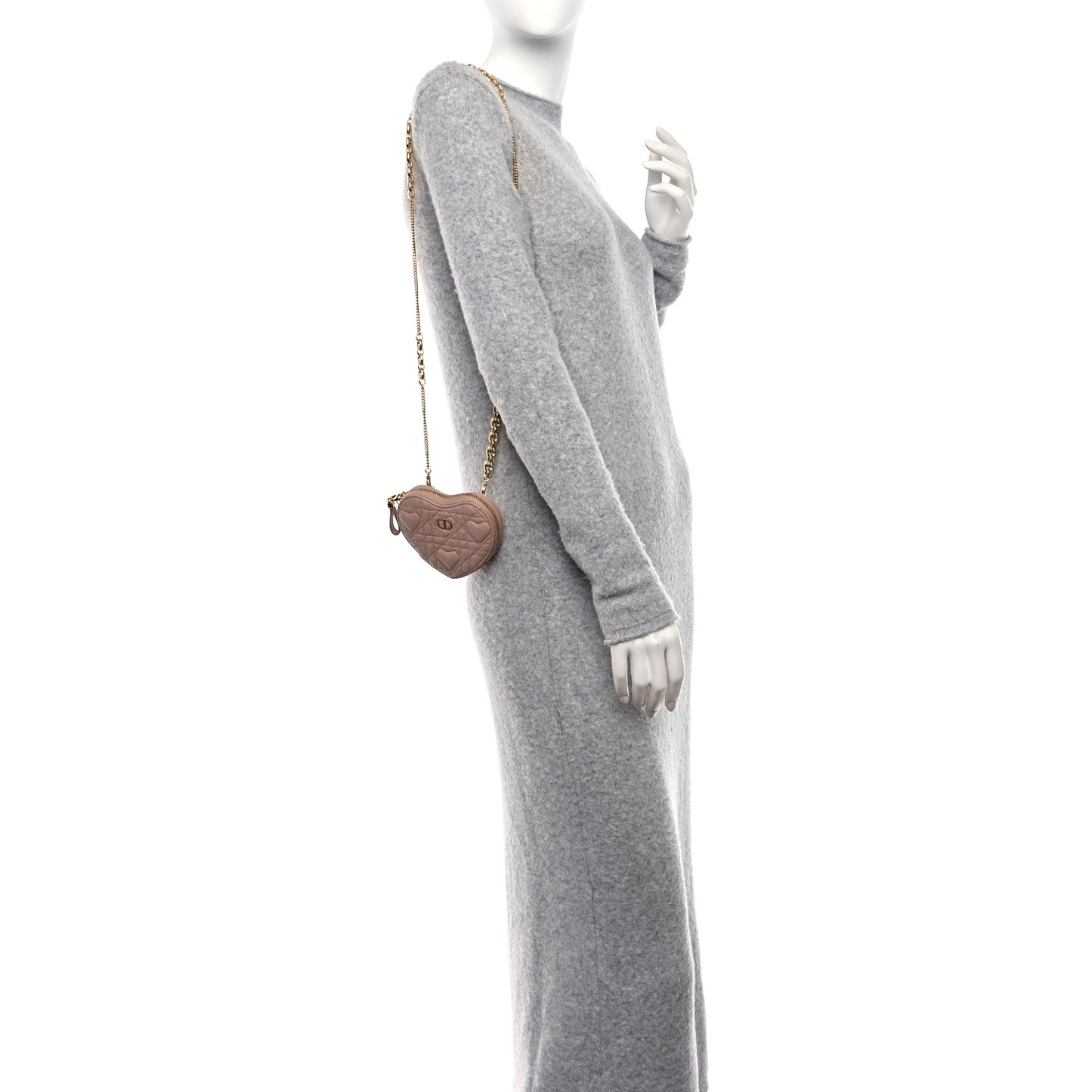 Calfskin Cannage Dioramour Caro Heart Pouch With Chain Latte