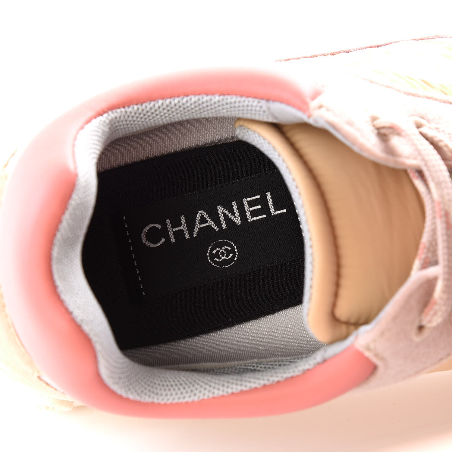 Chanel Wool Nylon Lambskin Suede Calfskin Womens Logo Sneakers 38 Beige Pink 7 of 9