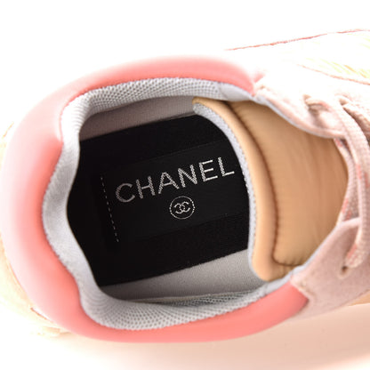 Chanel Wool Nylon Lambskin Suede Calfskin Womens Logo Sneakers 38 Beige Pink 7 of 9