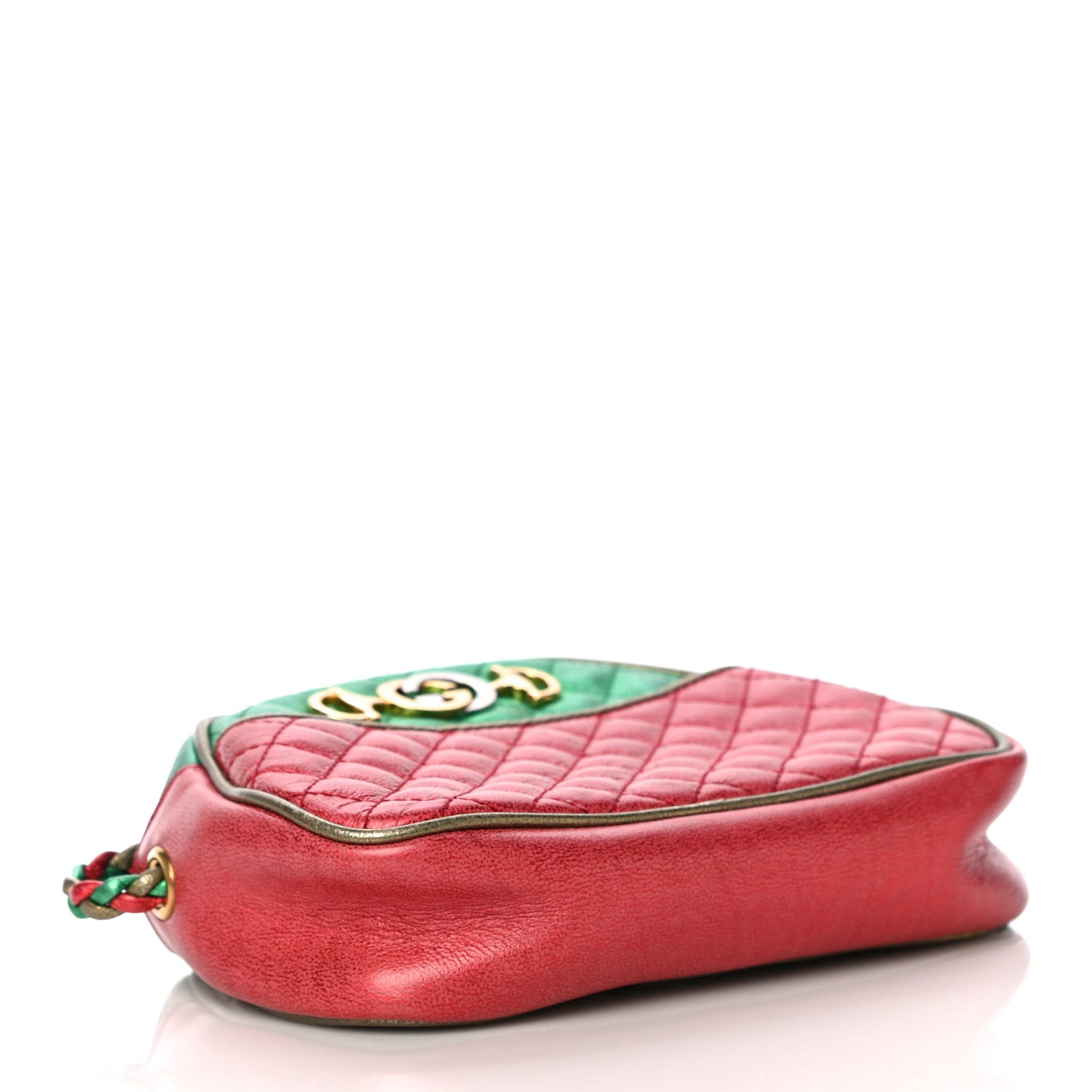 Gucci Laminated Nappa Trapuntata Mini Zumi Dome Shoulder Bag Rosso Jasmine Green Rame 4 of 10