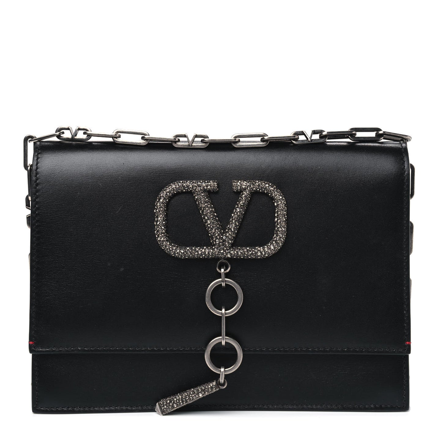 Smooth Calfskin Crystal VCase Crossbody Black