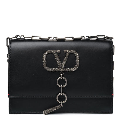 Valentino Garavani Smooth Calfskin Crystal VCase Crossbody Black 1 of 4