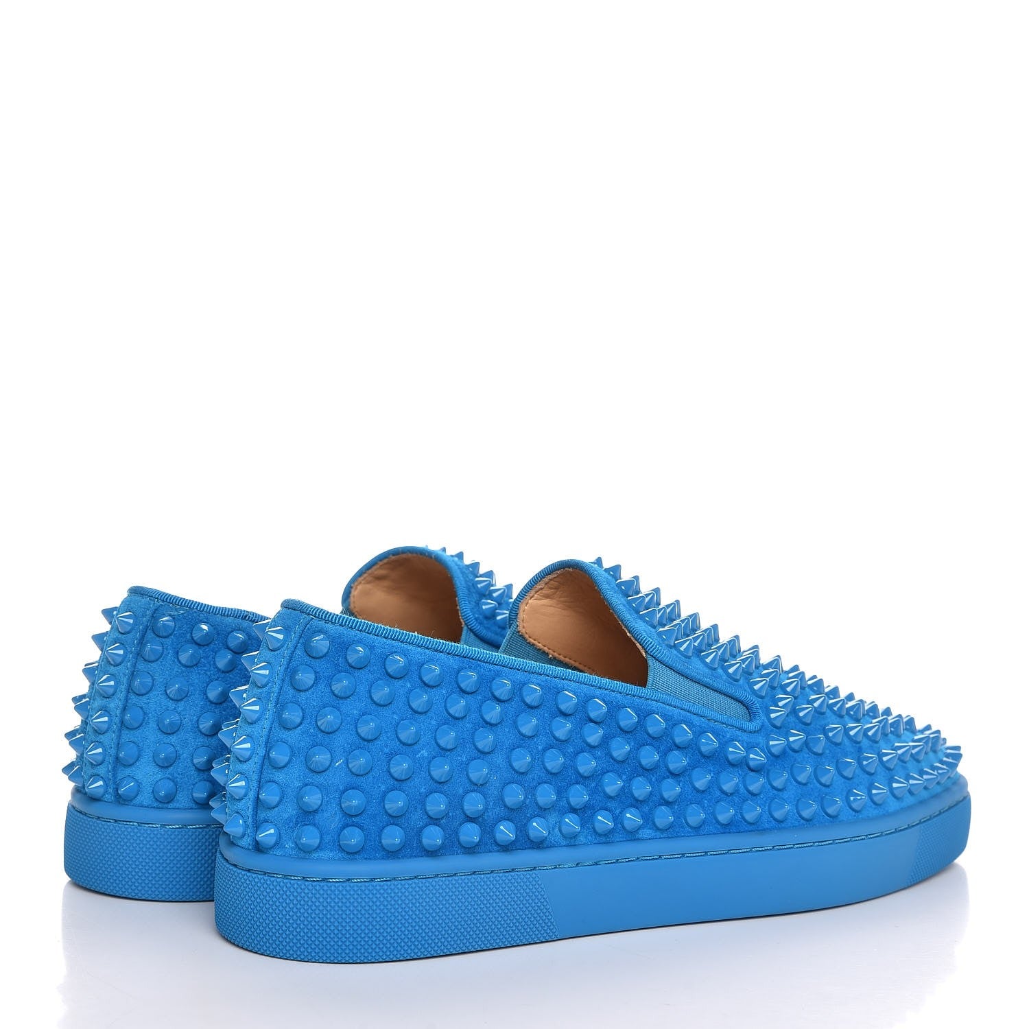 Christian Louboutin Veau Velours Spikes Mens Roller Boat Flat 39.5 Egyptian Blue 4 of 9