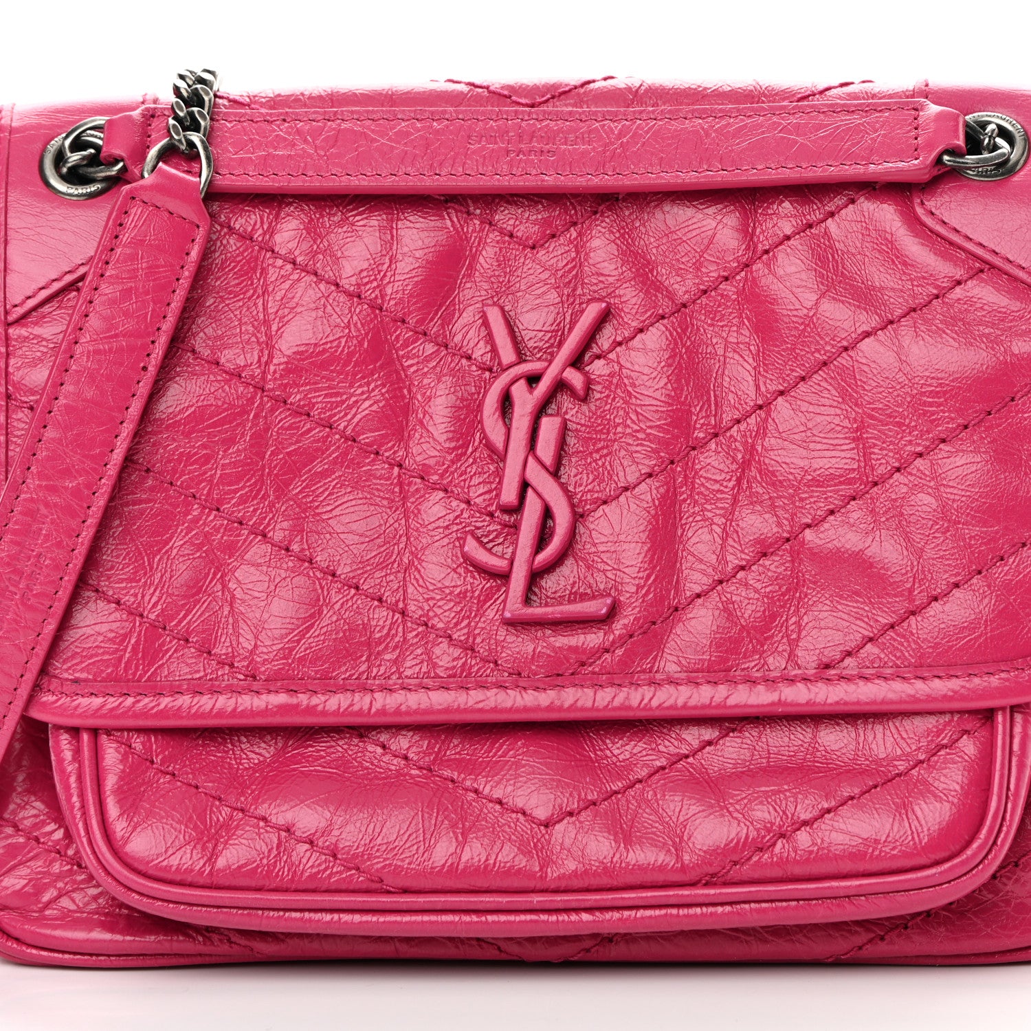 Saint Laurent Crinkled Calfskin Matelasse Monogram Baby Niki Chain Satchel Freesia 8 of 11