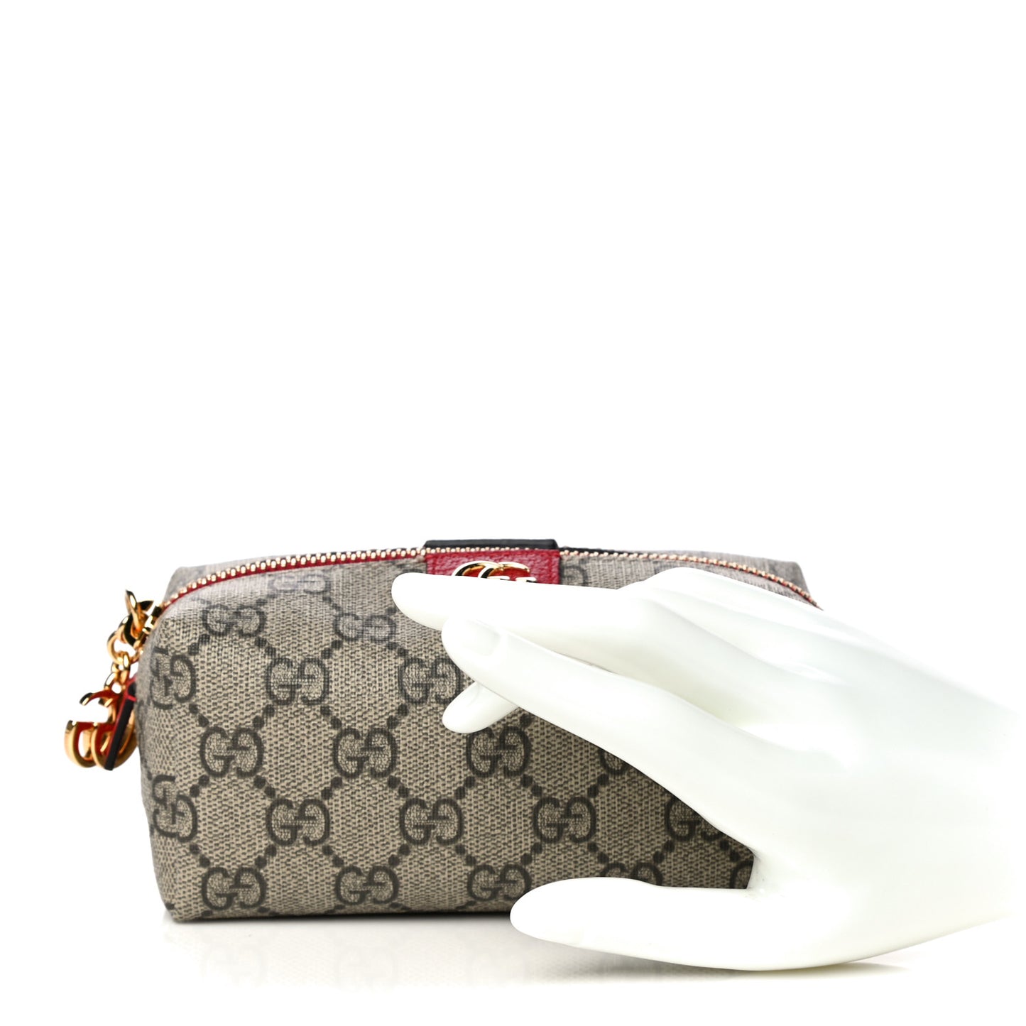 Soft GG Supreme Monogram Calfskin Small Ophidia Cosmetic Case Beige Ebony Hibiscus Red