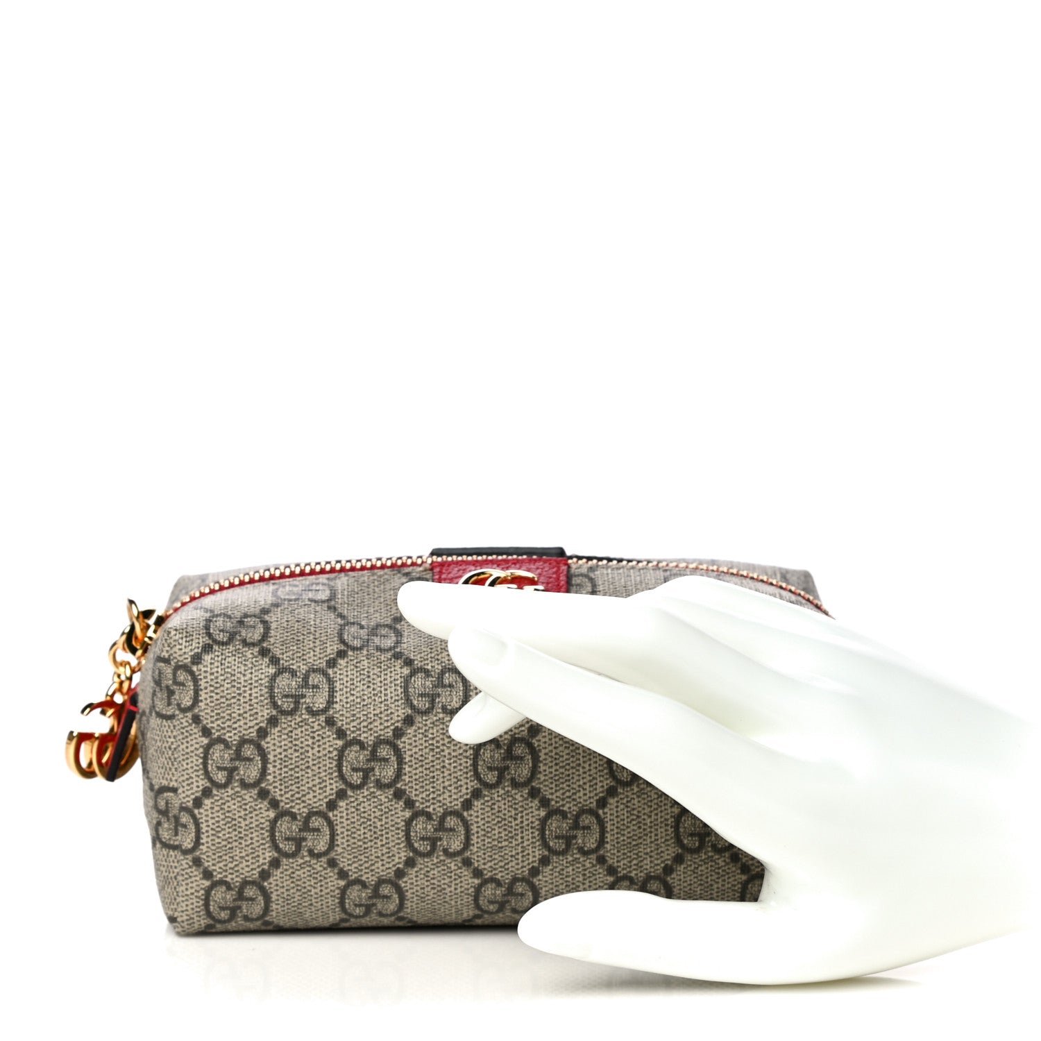 Gucci Soft GG Supreme Monogram Calfskin Small Ophidia Cosmetic Case Beige Ebony Hibiscus Red 2 of 13