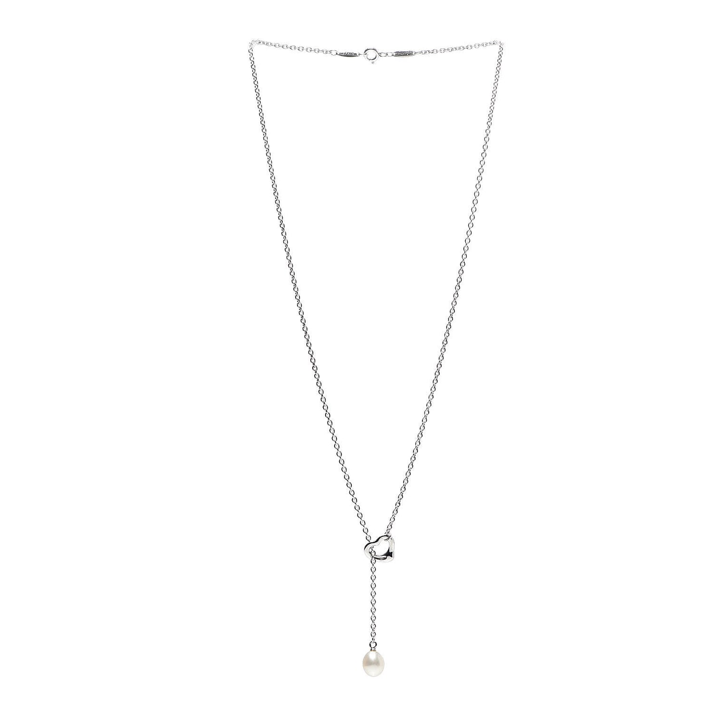 Sterling Silver Pearl 9-9.5mm Elsa Peretti Open Heart Lariat Necklace