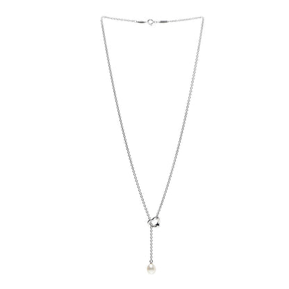 Tiffany Sterling Silver Pearl 9-9.5mm Elsa Peretti Open Heart Lariat Necklace 3 of 9