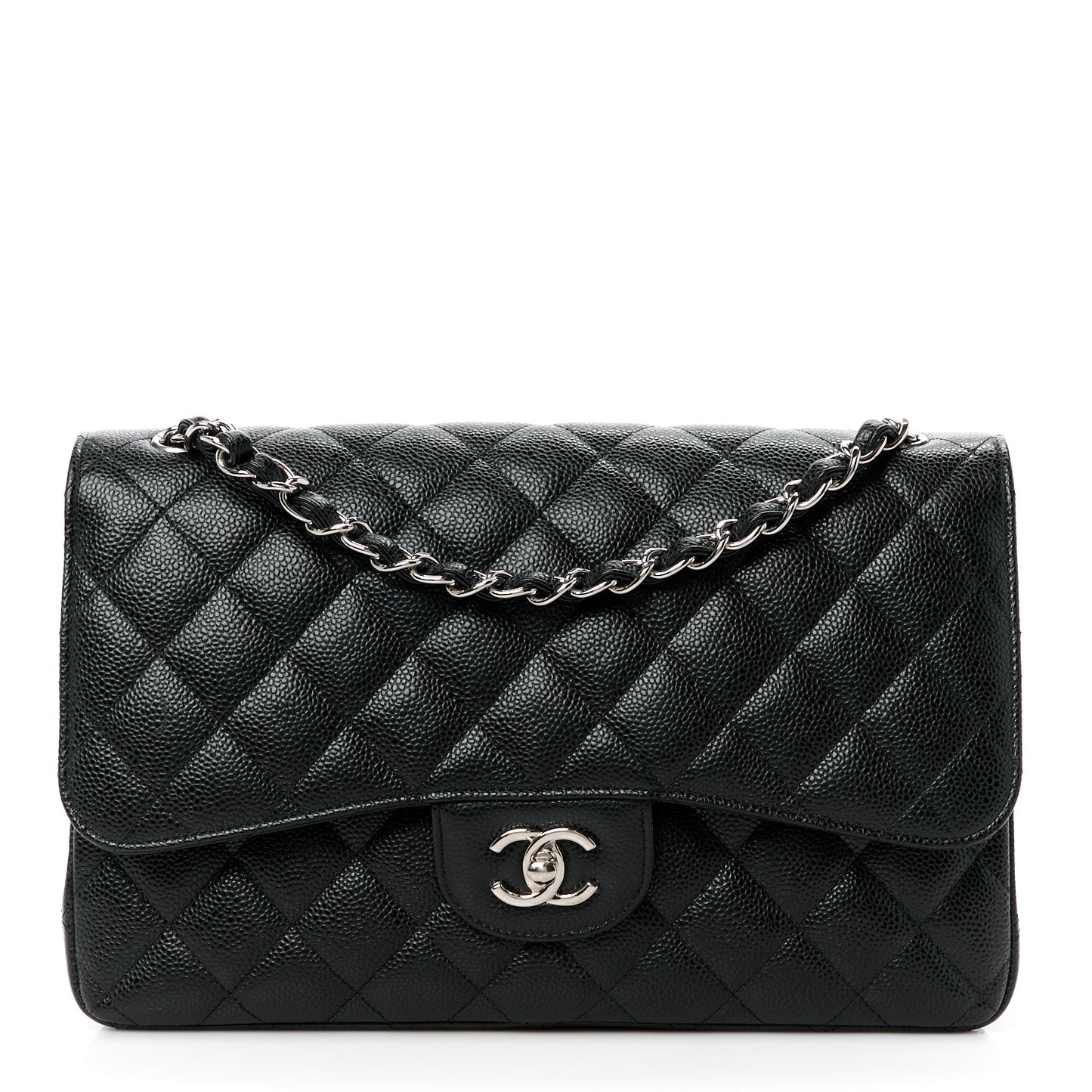 Caviar Quilted Jumbo Double Flap Black
