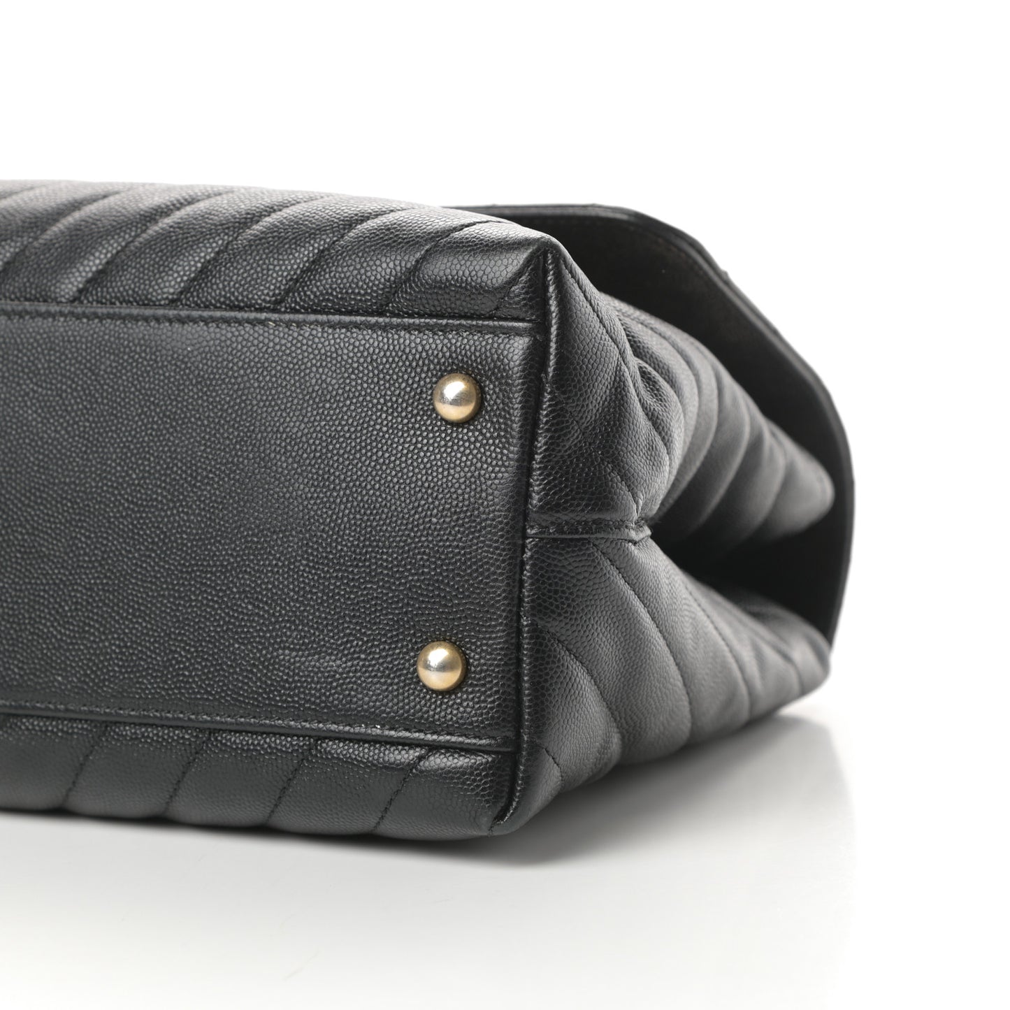 Caviar Chevron Quilted Medium Coco Handle Flap Black