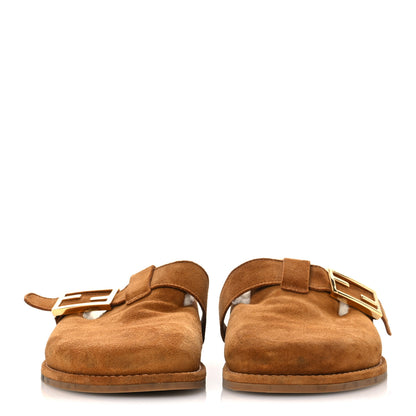 Fendi Suede Shearling Fendi Feel Buckled Clogs 37 Caramel Latte 3 of 12