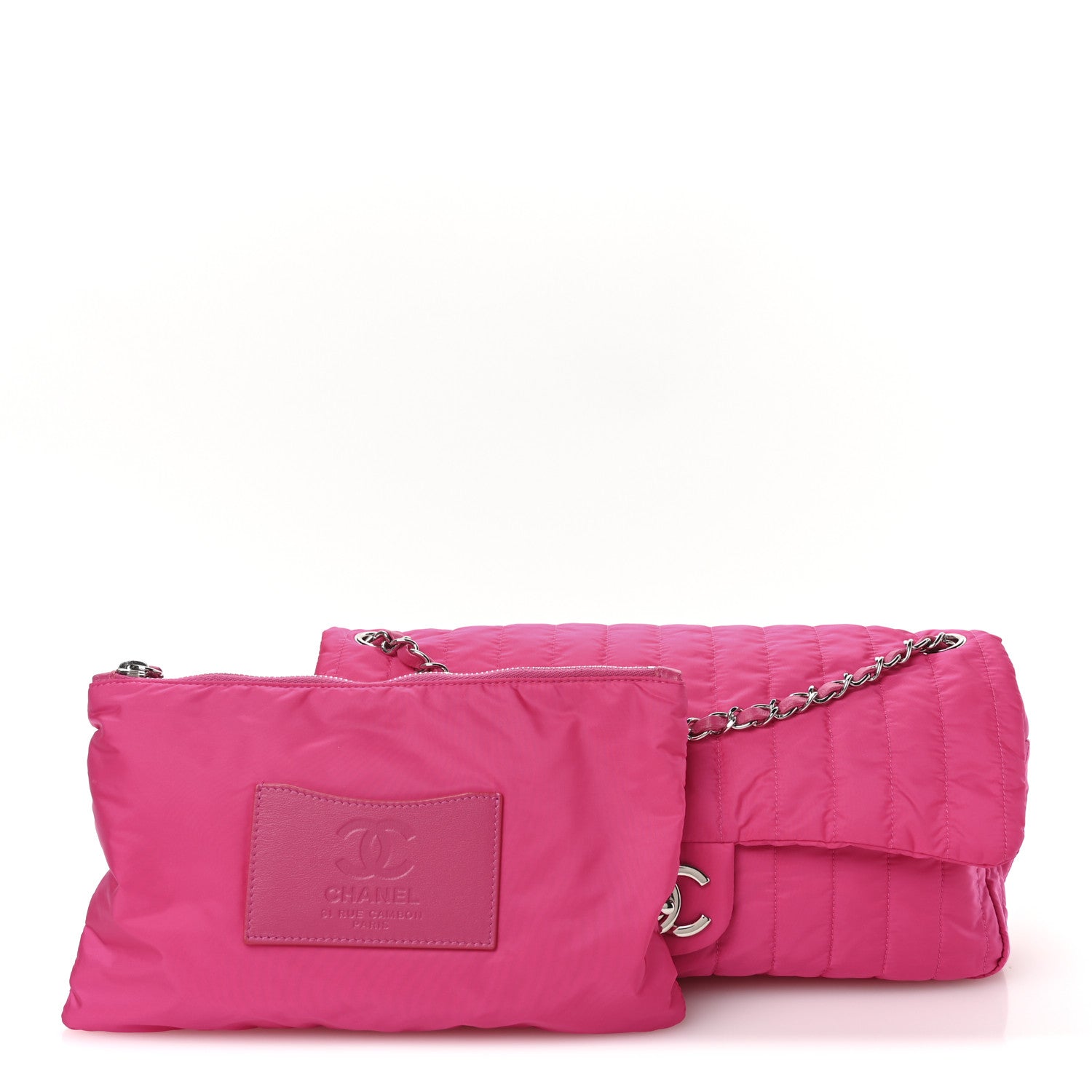 Chanel Nylon Vertical Quilted Jumbo Flap Pink 3 of 11