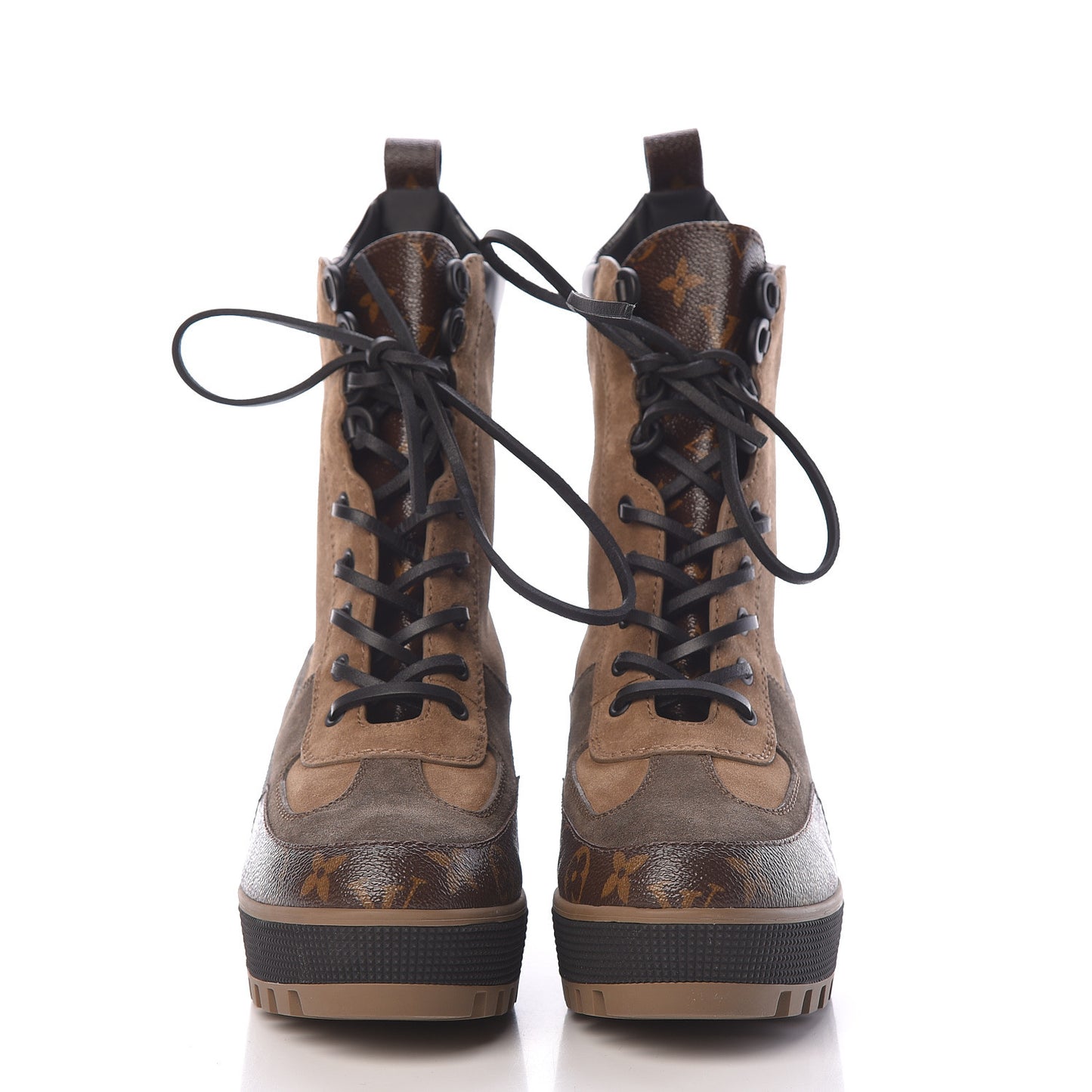 Suede Calfskin Monogram Laureate Platform Desert Boots 41 Taupe