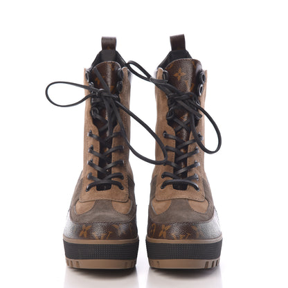 Louis Vuitton Suede Calfskin Monogram Laureate Platform Desert Boots 41 Taupe 2 of 13