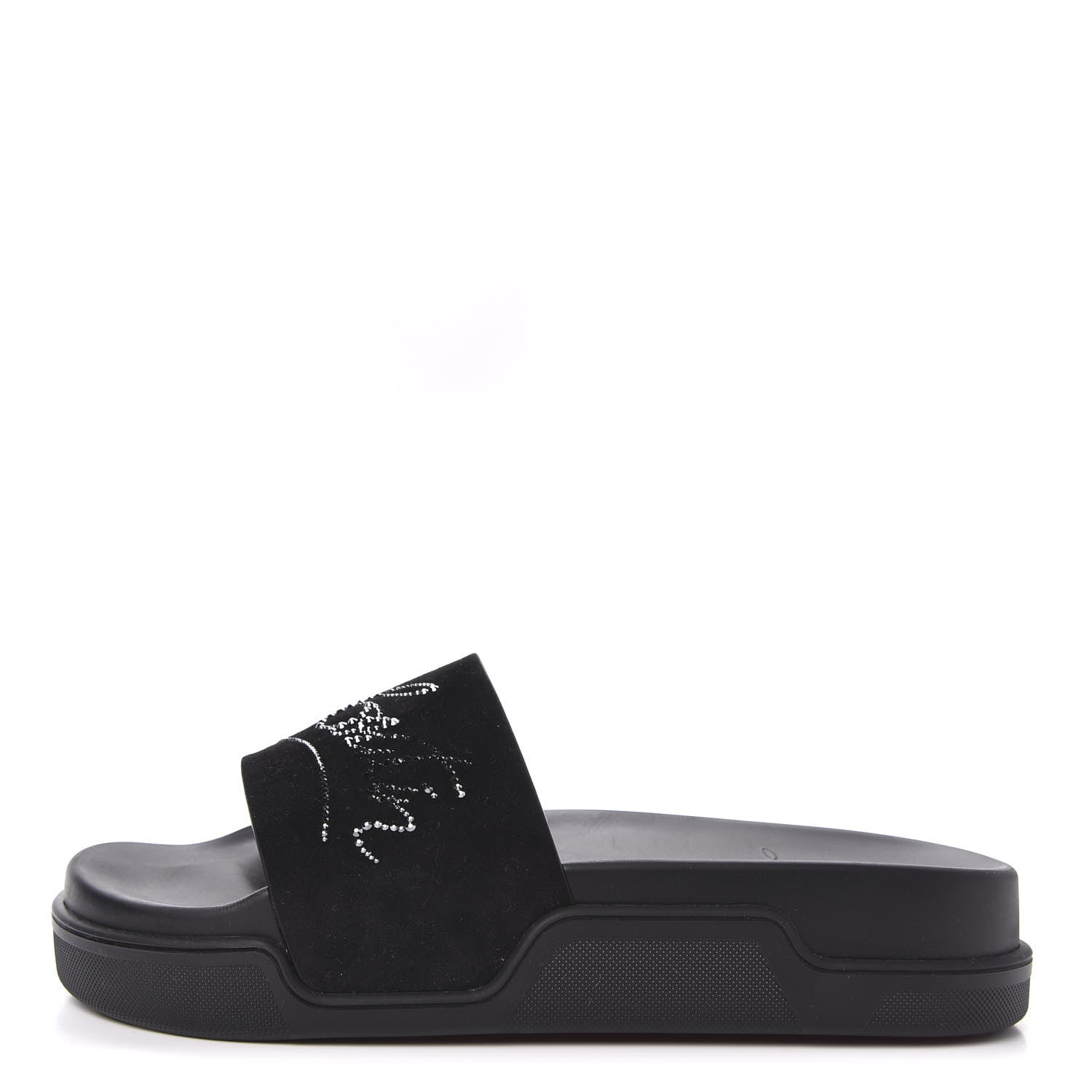 Christian Louboutin Suede Crystal Womens Dear Pool Platform Slide Sandals 43 Black 1 of 10