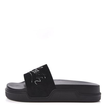 Christian Louboutin Suede Crystal Womens Dear Pool Platform Slide Sandals 43 Black 1 of 10