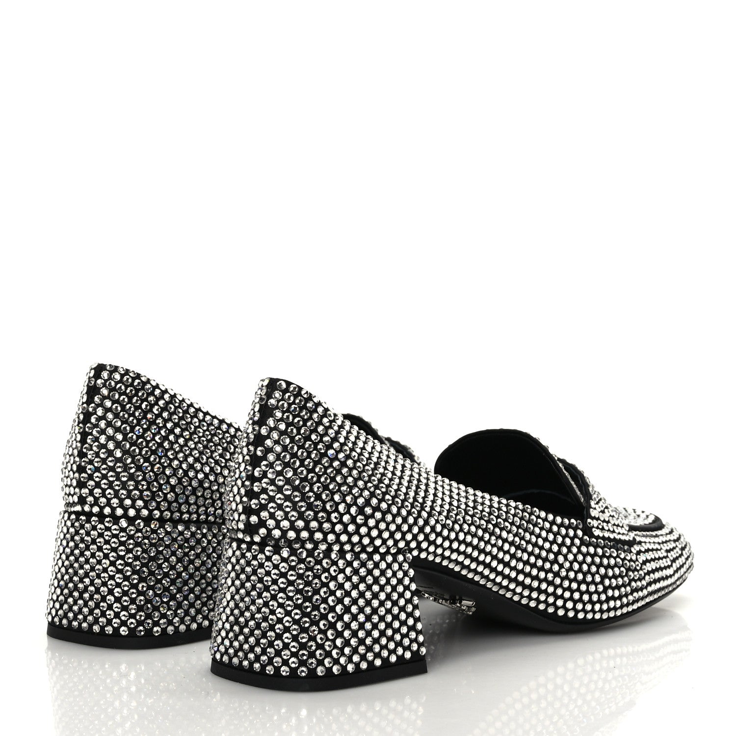 Prada Satin Crystal Metal Triangle Logo 45mm Block Heel Loafers 36.5 Cristal 4 of 7