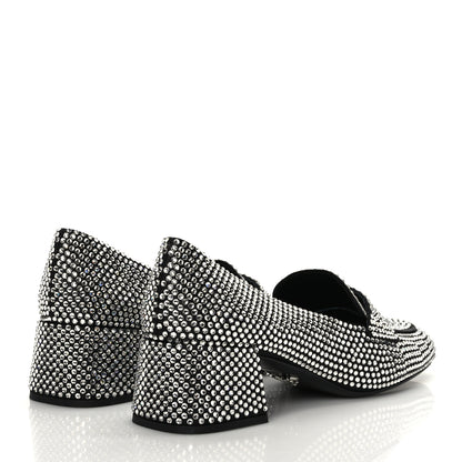 Prada Satin Crystal Metal Triangle Logo 45mm Block Heel Loafers 36.5 Cristal 4 of 7