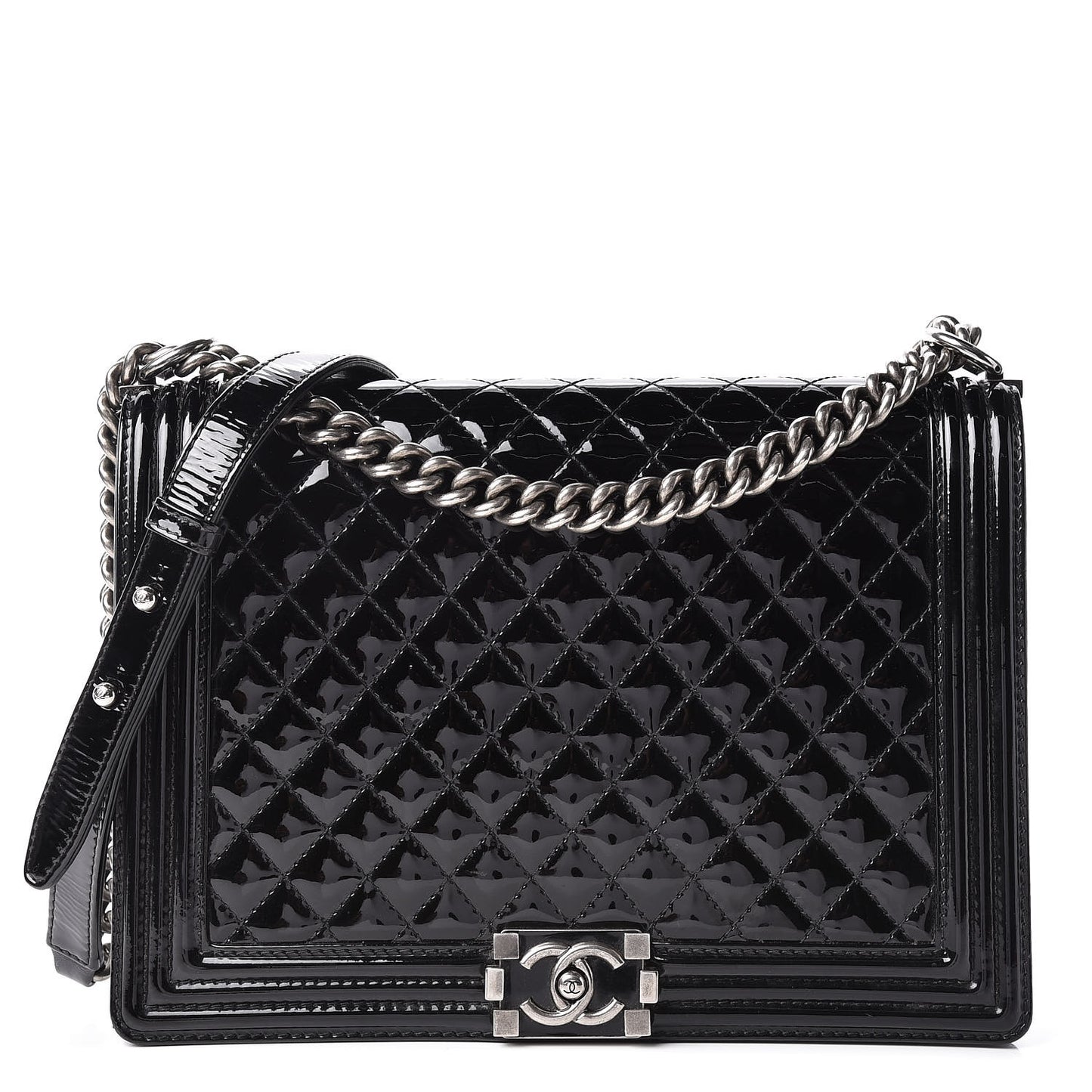 Patent Quilted Large Boy Flap Black
