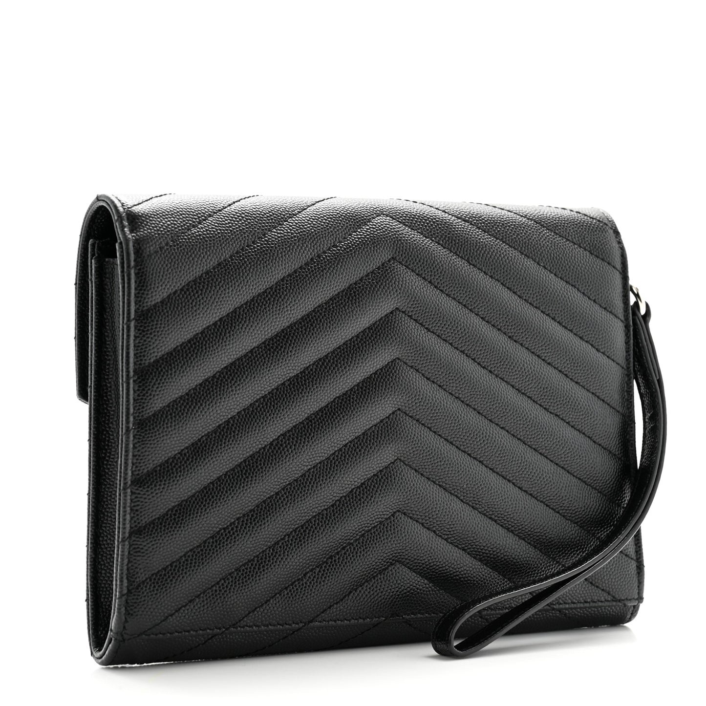 Grain De Poudre Matelasse Chevron Monogram Envelope Clutch Black