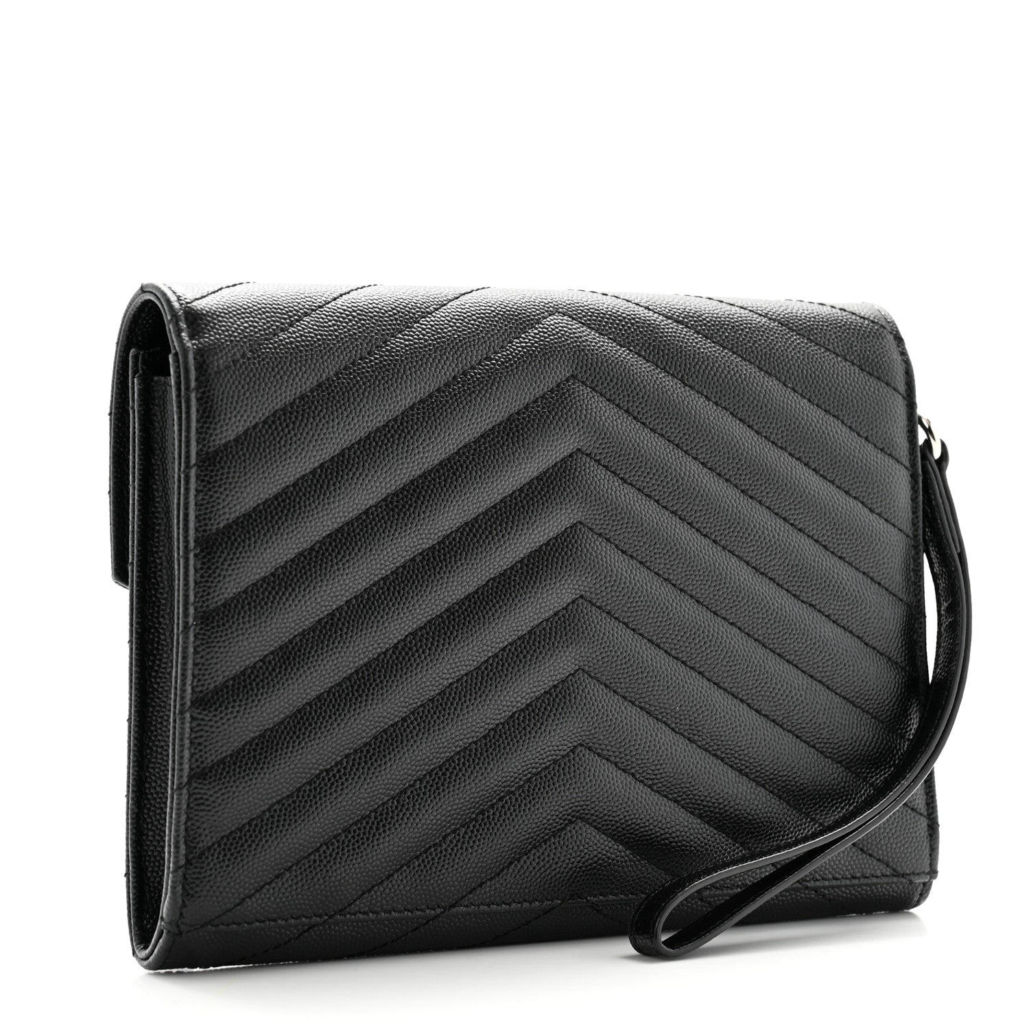 Saint Laurent Grain De Poudre Matelasse Chevron Monogram Envelope Clutch Black 3 of 8