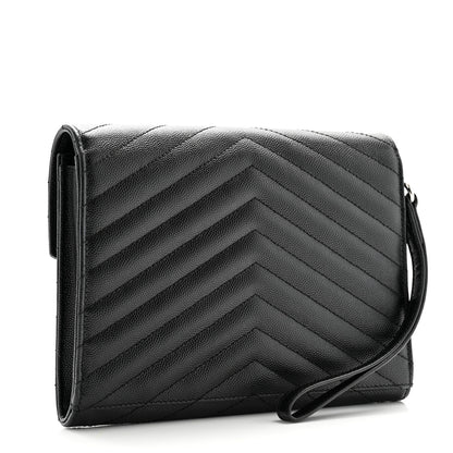 Saint Laurent Grain De Poudre Matelasse Chevron Monogram Envelope Clutch Black 3 of 8