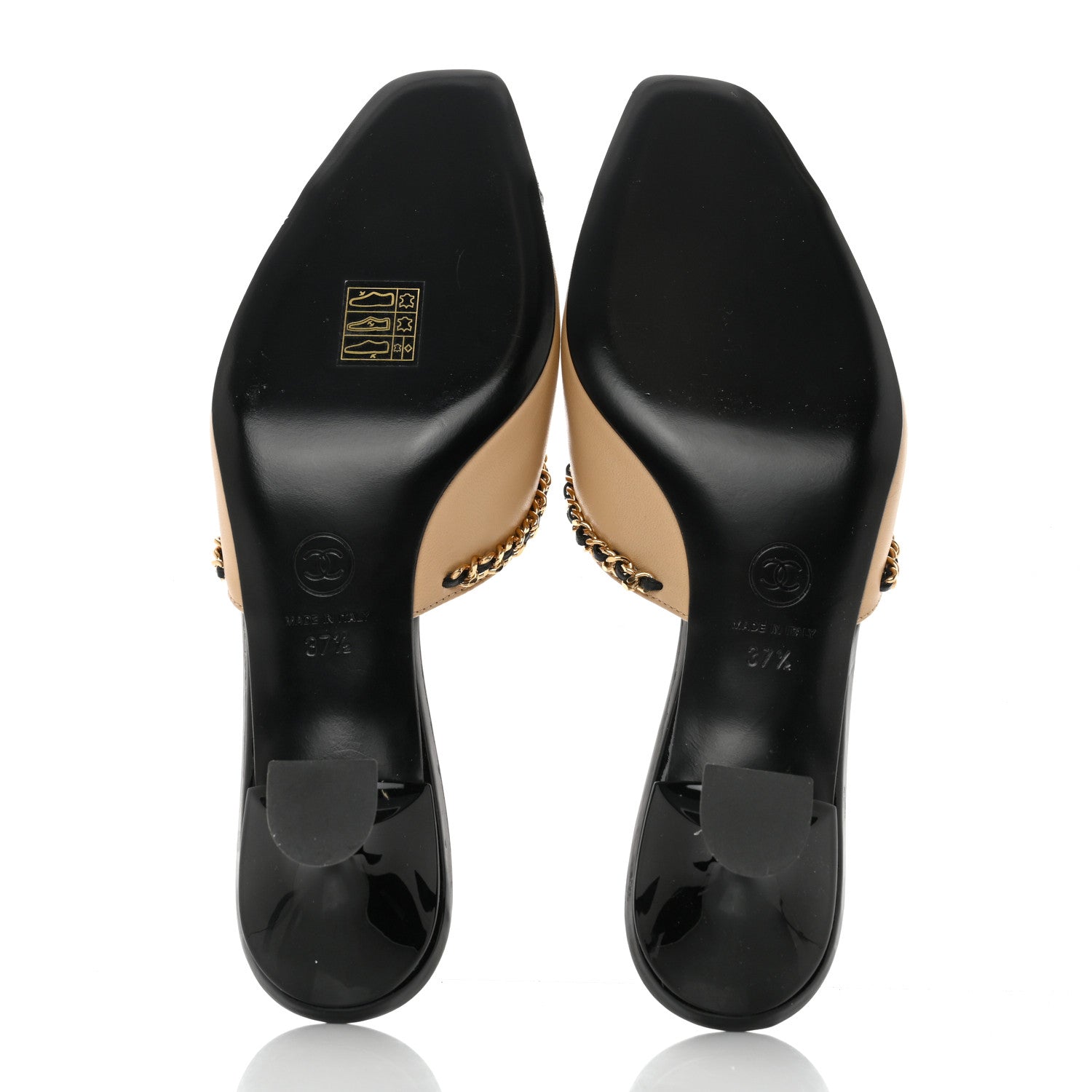 Chanel Lambskin Patent Cap Toe Chain Mule 37.5 Beige Black 5 of 9