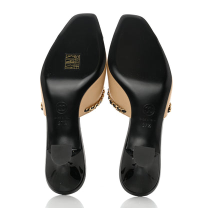 Chanel Lambskin Patent Cap Toe Chain Mule 37.5 Beige Black 5 of 9