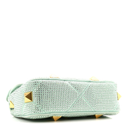 Valentino Garavani Crystal Suede Small Roman Stud Shoulder Bag Green 4 of 13