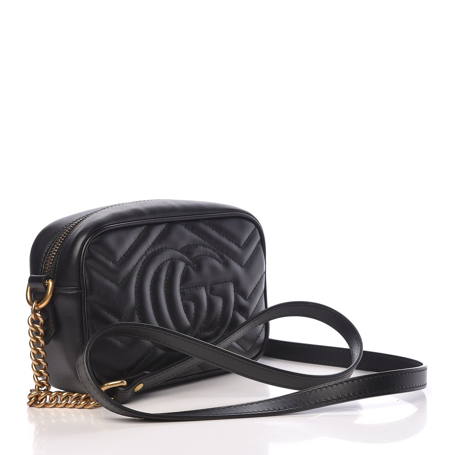 Gucci Calfskin Matelasse Mini GG Marmont Chain Shoulder Bag Black 3 of 11
