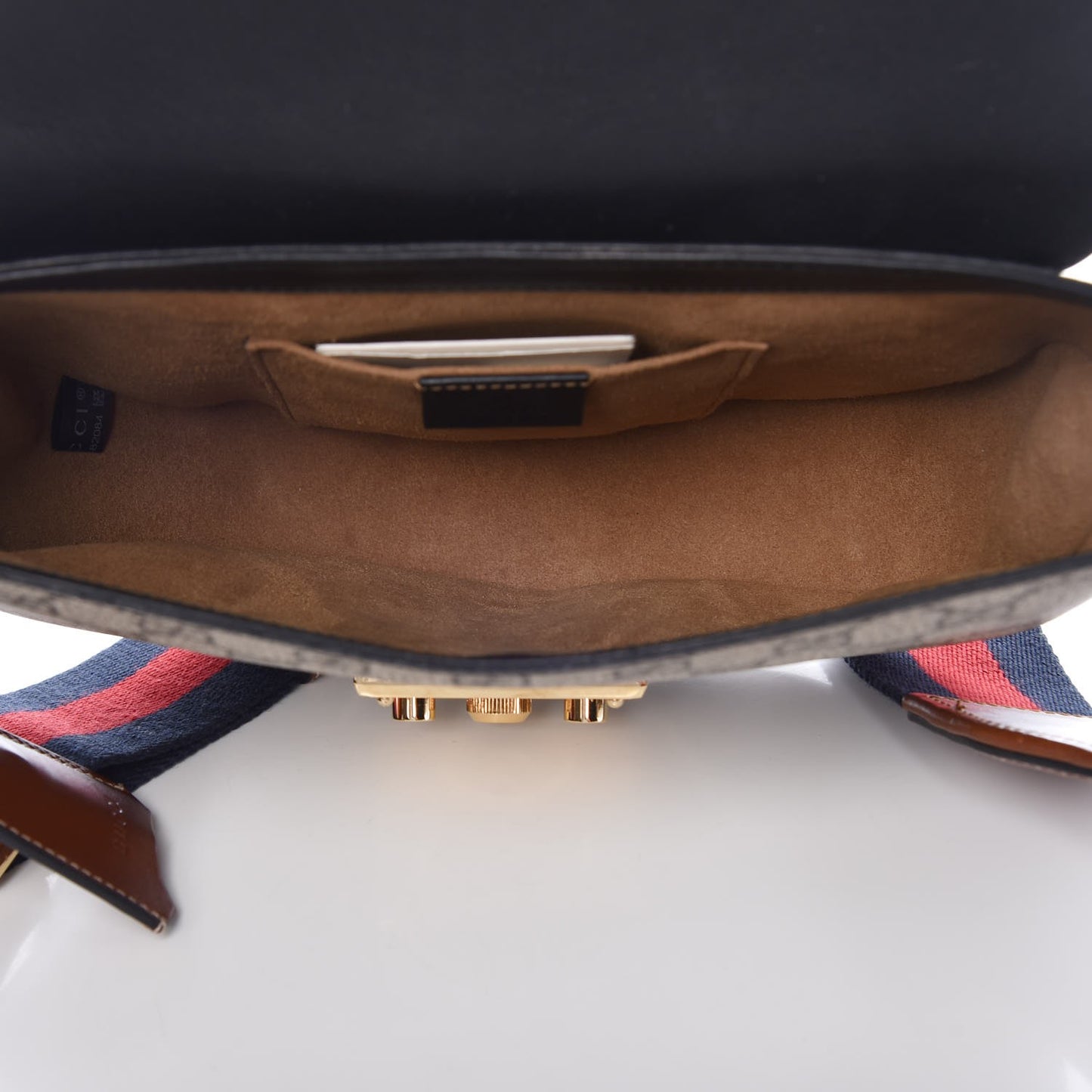 GG Supreme Monogram Web Medium Padlock Messenger Shoulder Bag Black